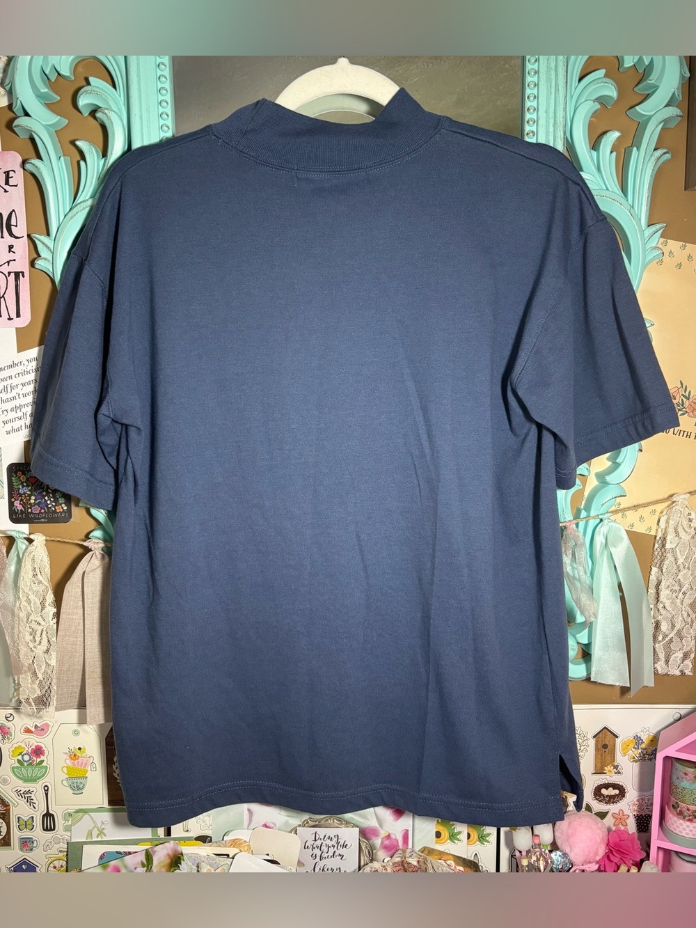 Vintage Westport Ltd. Blue Mock Neck Short Sleeve T-Shirt Top Womens Sz. Medium - Picture 4 of 7
